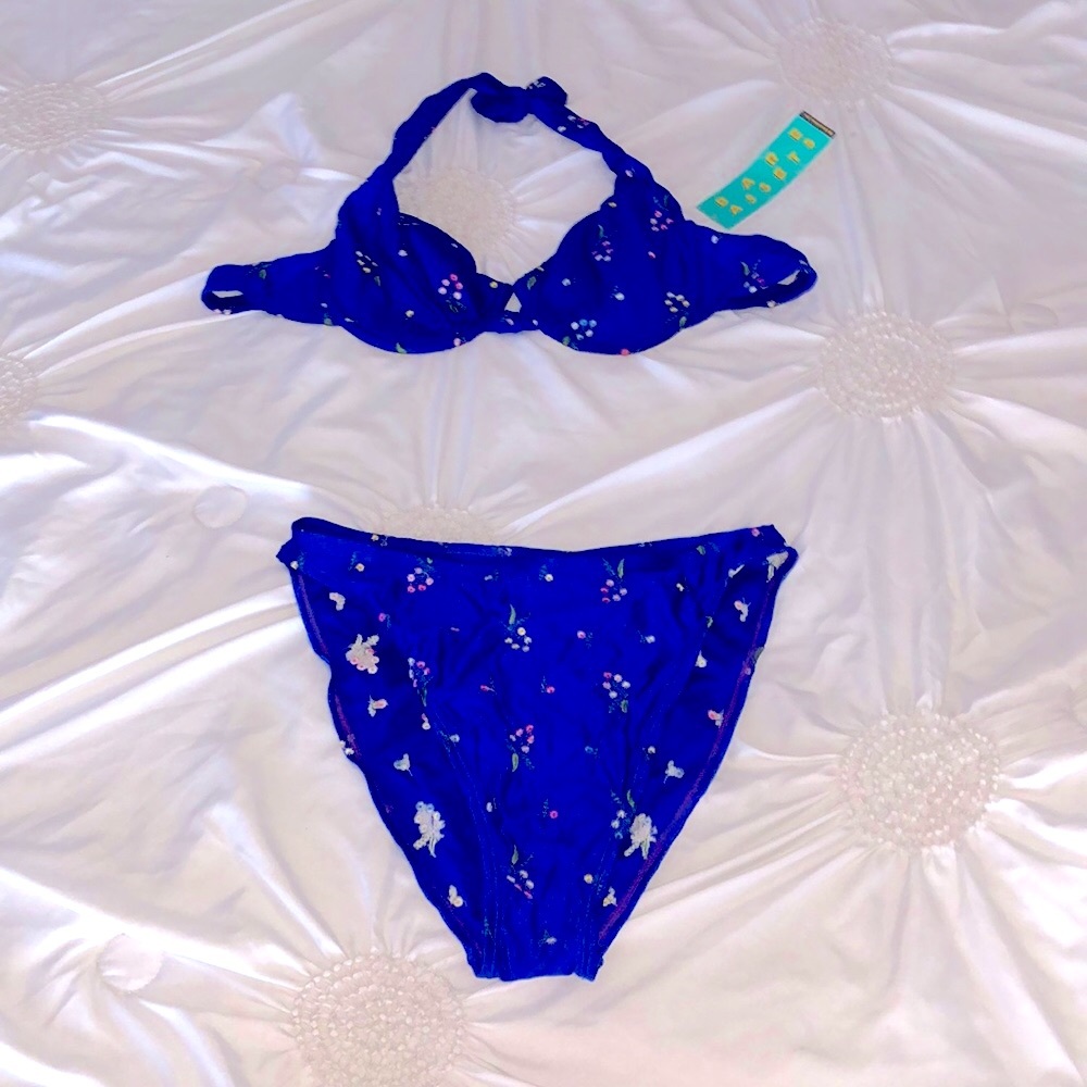 DEADSTOCK BARE ASSETS SATIN ROYAL BLUE HALTER BIKINI VINTAGE